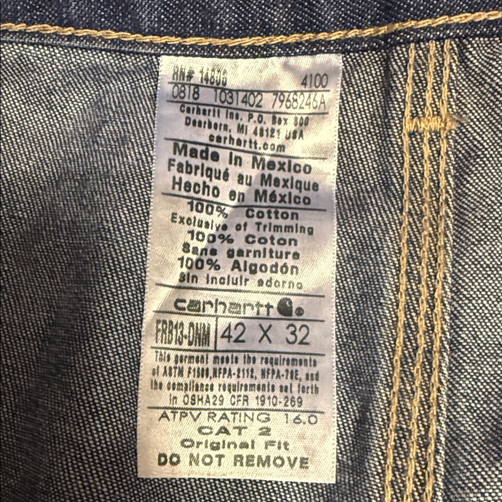 Carhartt FR 2112 (cat 2) Jean size 42 X 32 dark blue Fire Resistant - Picture 4 of 8